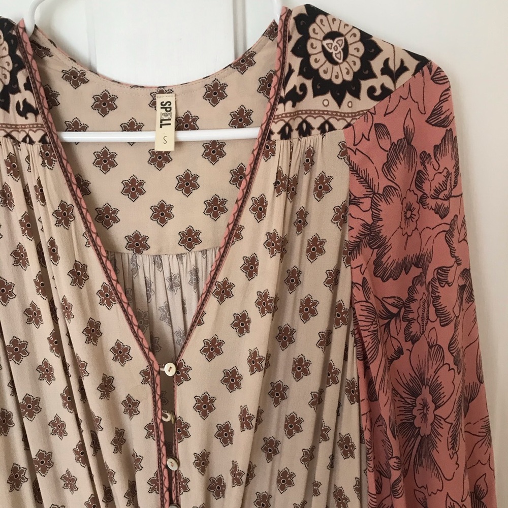 Spell Bohemian Maxi Dress in Cream and Dusty Rose